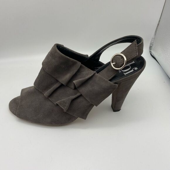 Tibi Grey Suede Ruffle Slingback Peep Toe Bootie 6B - Picture 6 of 10